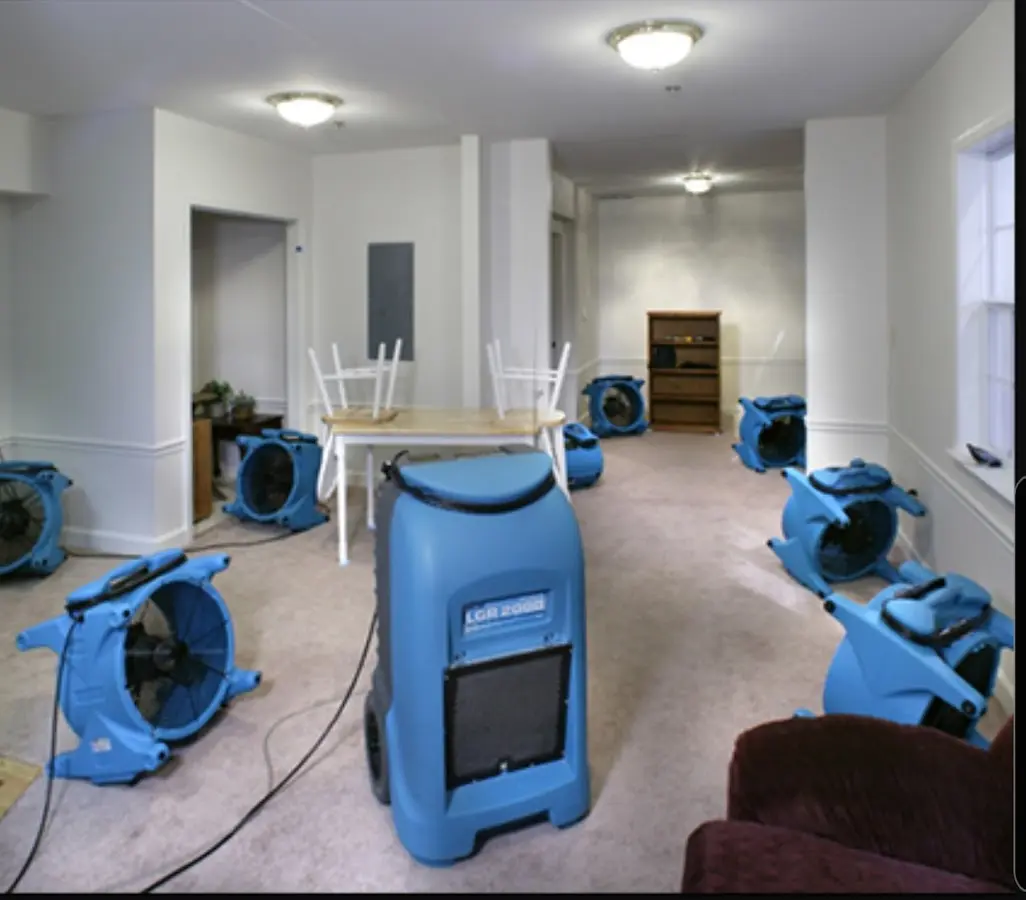 Air movers and dehumidifier setup for Water Damage Restoration in Castle Rock